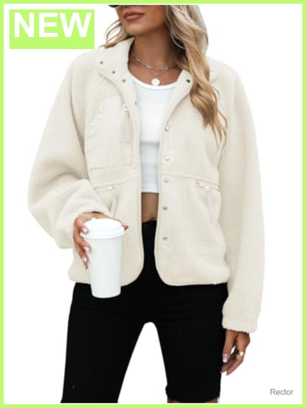 Womens Sherpa Fleece Button Down Jacket Oversized Cropped Fuzzy Coat